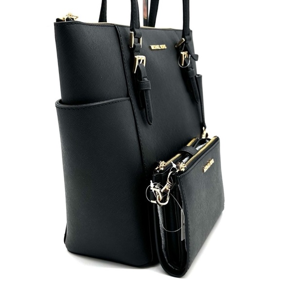 Michael Kors Large Charlotte Tote Bag & Large Double Zip Wallet Black - Picture 4 of 14